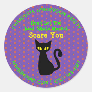 Funny Black Cat Real Estate Halloween Ronde Sticker