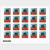 Funny Black Cat Red Apples Creationarts Square Sti Vierkante Sticker (Vel)