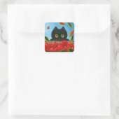 Funny Black Cat Red Apples Creationarts Square Sti Vierkante Sticker (Tas)