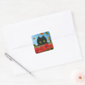 Funny Black Cat Red Apples Creationarts Square Sti Vierkante Sticker (Envelop)