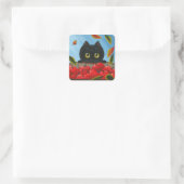 Funny Black Cat Red Apples Creationarts Vierkante Sticker (Tas)
