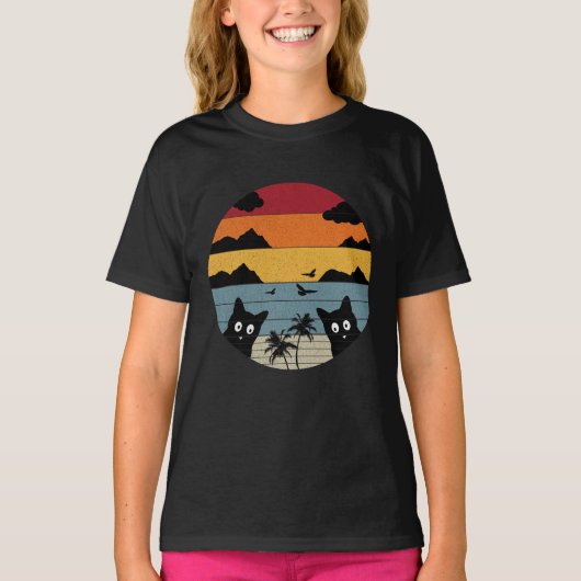 Funny  Black Cat Retro Style T-shirt (Voorkant)
