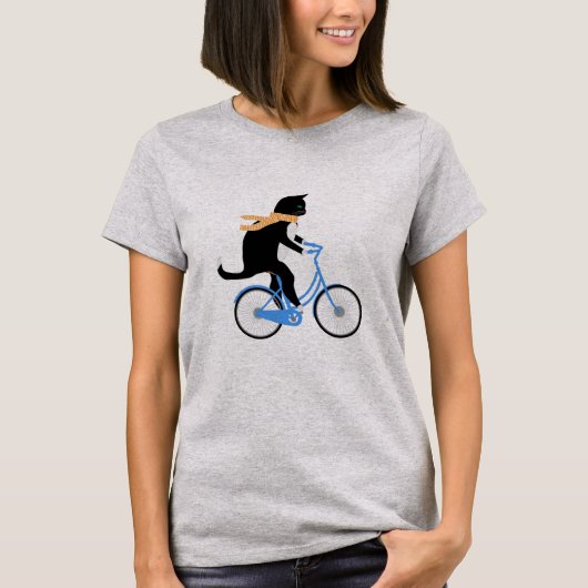 Funny Black Cat Riding a Bicycle T-shirt (Voorkant)