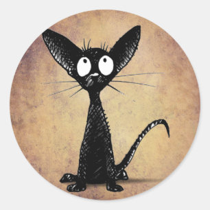 Funny Black Cat Ronde Sticker