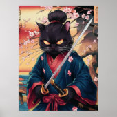 Funny Black Cat Samurai  Poster (Voorkant)