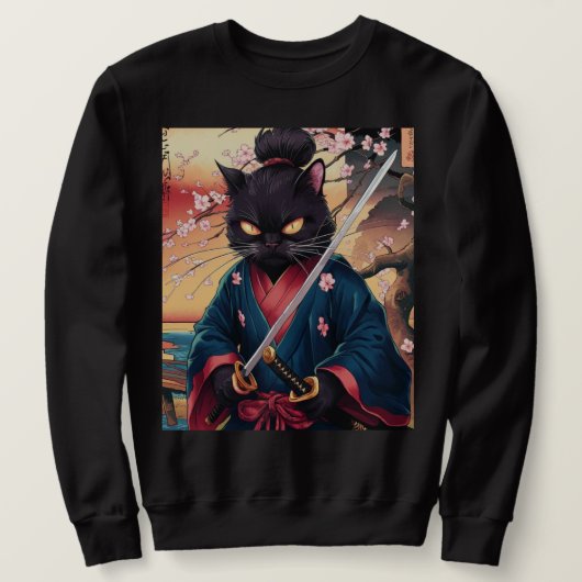 Funny Black Cat Samurai  Trui (Design voorkant)