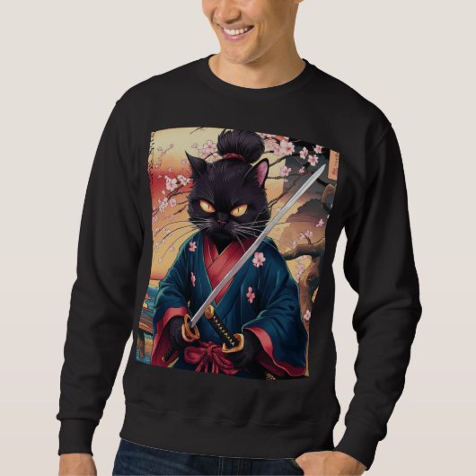 Funny Black Cat Samurai  Trui (Voorkant)