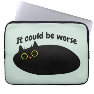 Funny Black cat, sarcastische kat citaat, optimist Laptop Sleeve