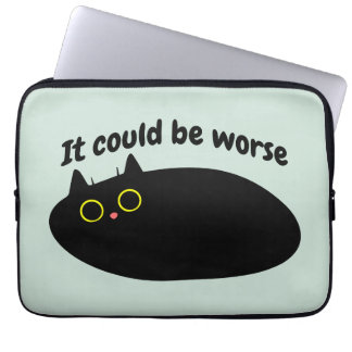 Funny Black cat, sarcastische kat citaat, optimist Laptop Sleeve