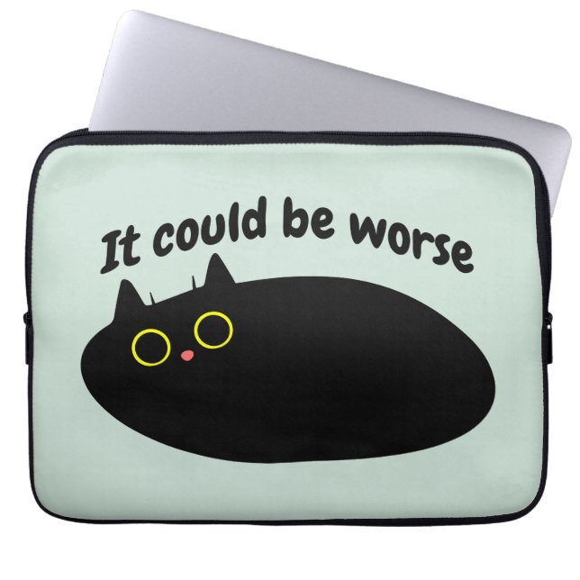Funny Black cat, sarcastische kat citaat, optimist Laptop Sleeve (Voorkant)