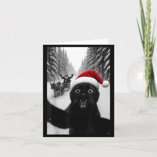 Funny Black Cat Selfie With Santa Christmas Men Wo Kaart (Voorkant)
