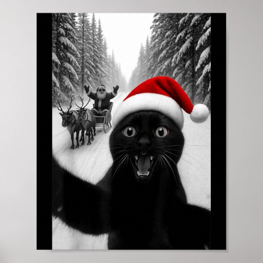 Funny Black Cat Selfie With Santa Christmas Men Wo Poster (Voorkant)