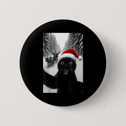 Funny Black Cat Selfie With Santa Christmas Men Wo Ronde Button 5,7 Cm (Voorkant)