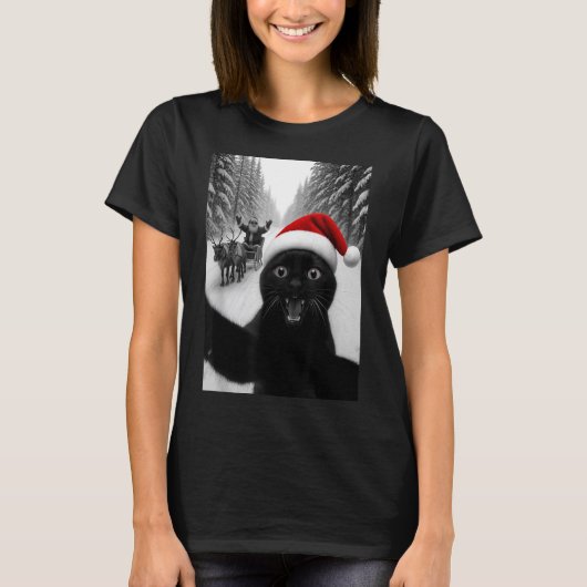 Funny Black Cat Selfie With Santa Christmas Men Wo T-shirt (Voorkant)