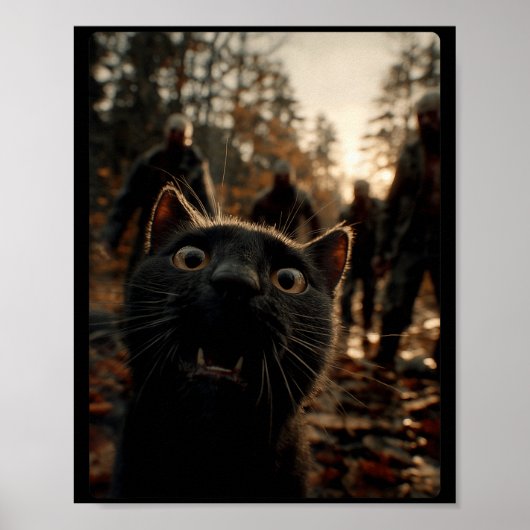 Funny Black Cat Selfie With Zombies Feline Animal Poster (Voorkant)