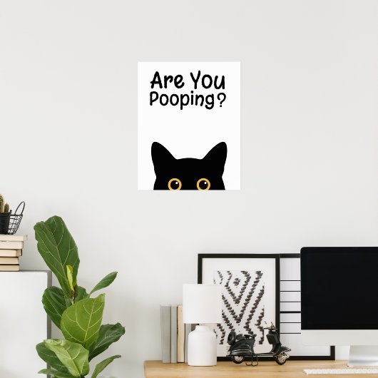 Funny Black Cat Sign - Are You Pooping? Poster (Thuiskantoor)