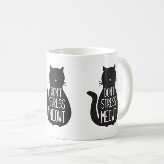 Funny Black Cat Stress Meowt niet Koffiemok (Voorkant rechts)