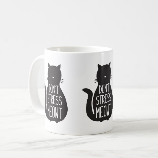 Funny Black Cat Stress Meowt niet Koffiemok (Voorkant links)