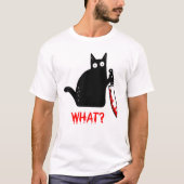 Funny Black Cat THE Murderous Cat Holding Knife4 T-shirt (Voorkant)