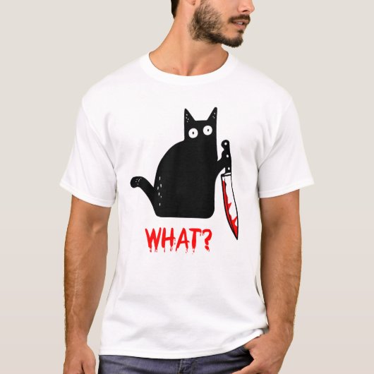 Funny Black Cat THE Murderous Cat Holding Knife4 T-shirt (Voorkant)