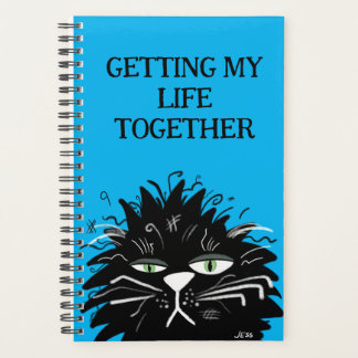 Funny Black Cat Tired overwerkt Planner