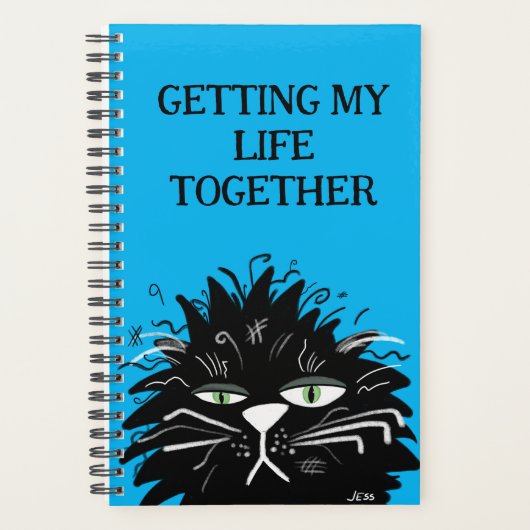 Funny Black Cat Tired overwerkt Planner (Voorkant)