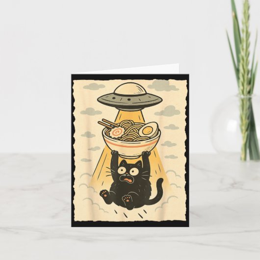 Funny Black Cat Ufo Ramen Alien Abduction Graphic Kaart (Voorkant)