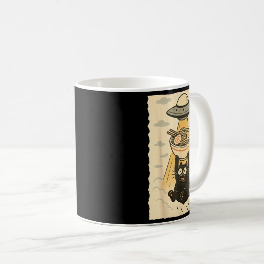 Funny Black Cat Ufo Ramen Alien Abduction Graphic  Koffiemok (Voorkant rechts)