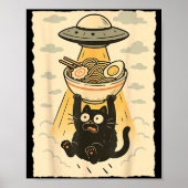 Funny Black Cat Ufo Ramen Alien Abduction Graphic Poster (Voorkant)