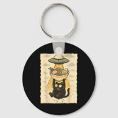 Funny Black Cat Ufo Ramen Alien Abduction Graphic  Sleutelhanger (Voorkant)