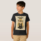 Funny Black Cat Ufo Ramen Alien Abduction Graphic T-shirt (Voorkant volledig)