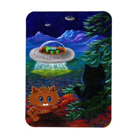 Funny Black Cat UFO Tabby Cat Flying Saucer Magneet (Verticaal)