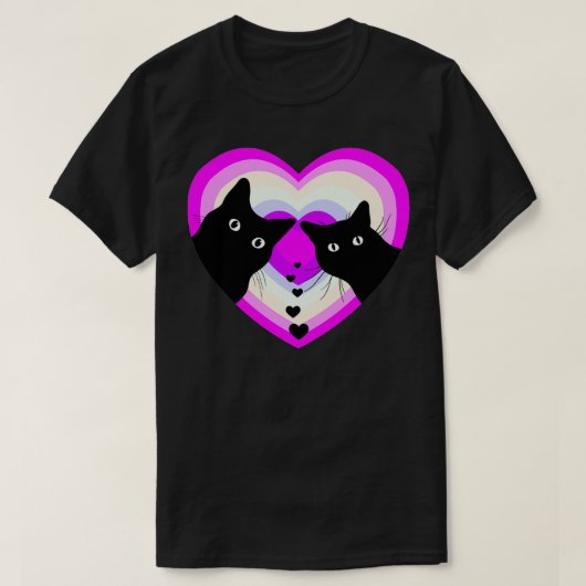 Funny Black Cat Valentine Day Cat Couple Retro Vi T-shirt (Design voorkant)