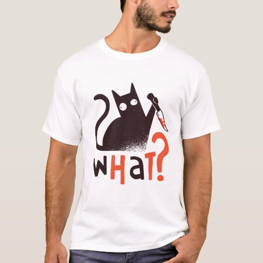 Funny Black Cat WAT? Grappige kat, kat T-shirt (Voorkant)