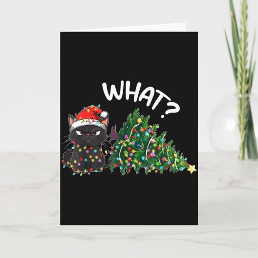 Funny Black Cat What_ Christmas Tree Funny Cat Lov Kaart (Voorkant)