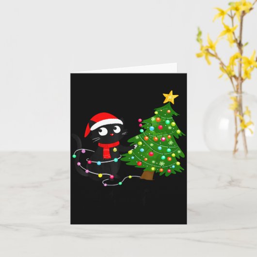 Funny Black Cat What_ Christmas Tree Funny Cat Lov Kaart (Gele Bloem)