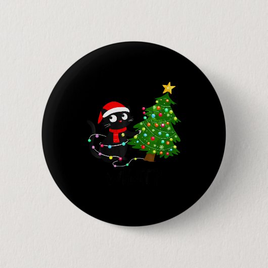 Funny Black Cat What_ Christmas Tree Funny Cat Lov Ronde Button 5,7 Cm (Voorkant)