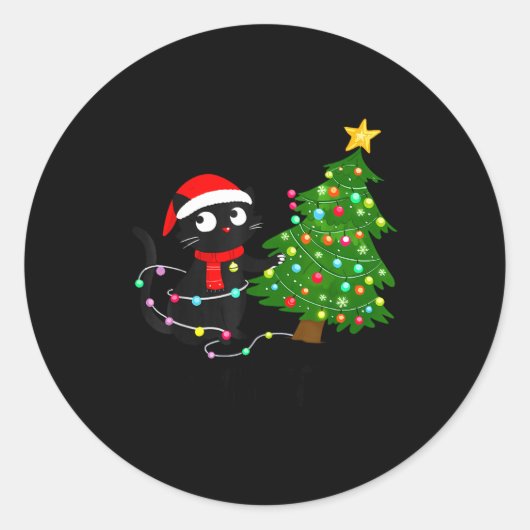 Funny Black Cat What_ Christmas Tree Funny Cat Lov Ronde Sticker (Voorkant)