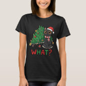 Funny Black Cat What? Christmas Tree Humor T-shirt (Voorkant)