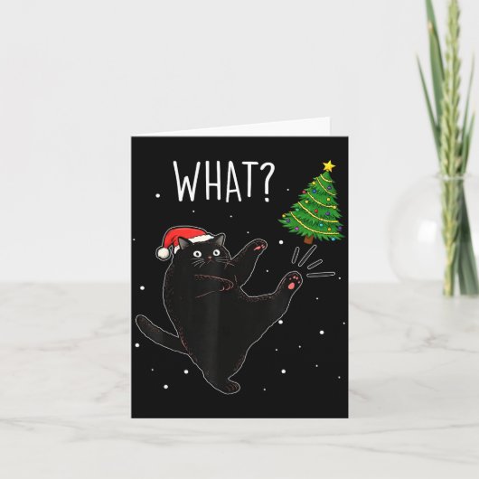 Funny Black Cat What_ Christmas Tree Meme Xmas Men Kaart (Voorkant)