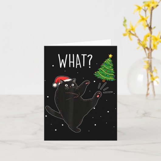Funny Black Cat What_ Christmas Tree Meme Xmas Men Kaart (Gele Bloem)