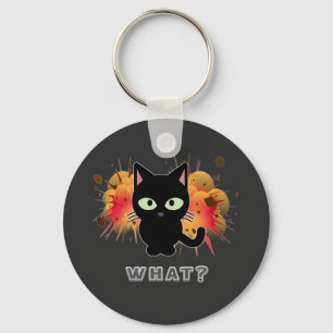 Funny Black Cat What Cute Kitten Lovers Pet Humor Sleutelhanger
