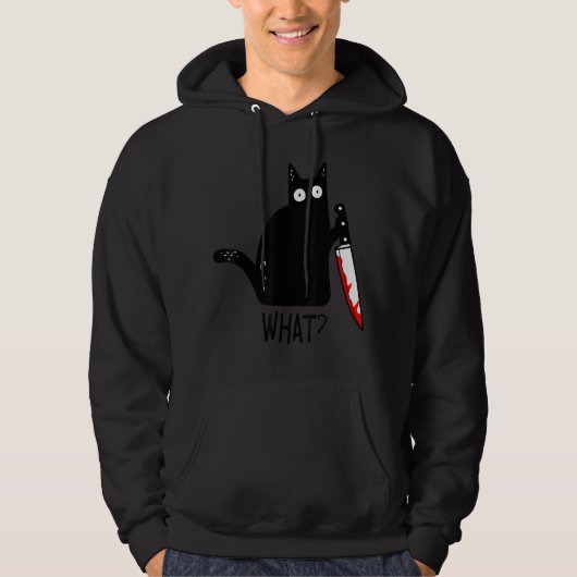 Funny Black Cat What Holding Bloody Knife Mannen W Hoodie (Voorkant)