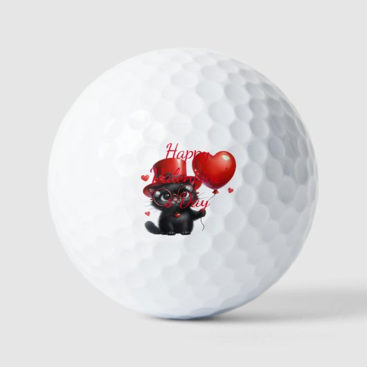 Funny Black Cat With Balloons Valentine's Day Golfballen (Voorkant)