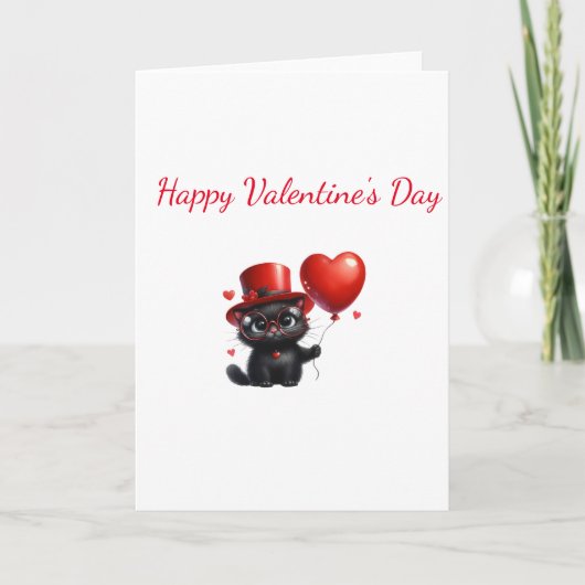 Funny Black Cat With Balloons Valentine's Day Kaart (Voorkant)