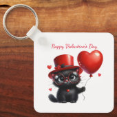 Funny Black Cat With Balloons Valentine's Day Sleutelhanger (Voorkant)