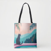 Funny Black cat with beautiful Nature Tote Bag (Voorkant)