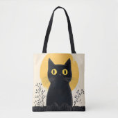 Funny Black cat with Full Moon Tote Bag (Voorkant)