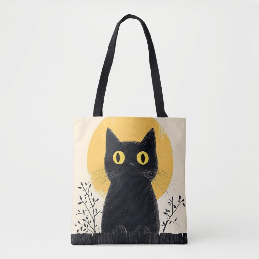 Funny Black cat with Full Moon Tote Bag (Voorkant)