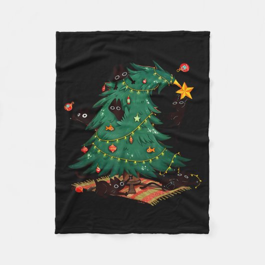 Funny Black Cats Christmas Xmas Tree Family Pajama Fleece Deken (Voorkant)